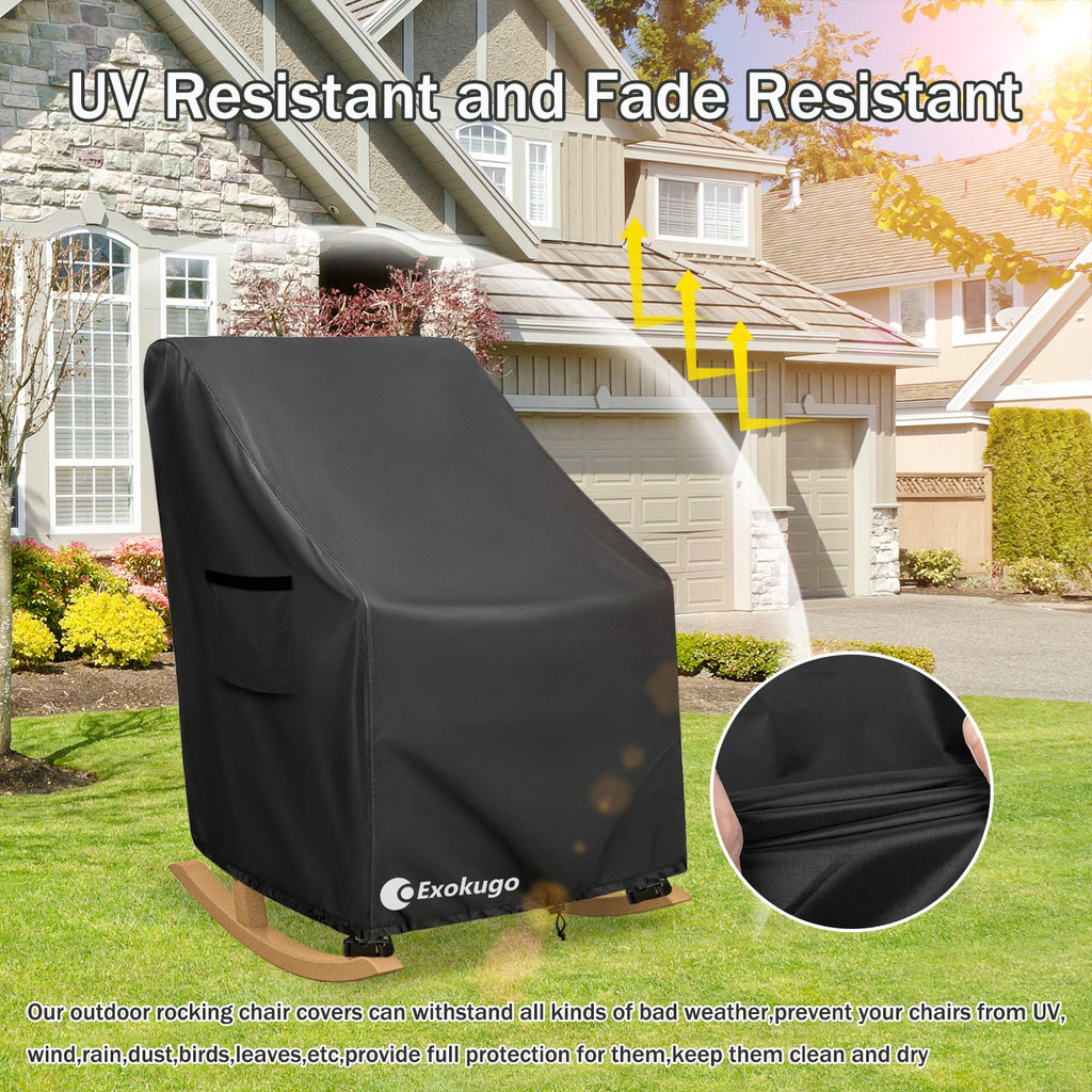 Outdoor Rocking Chair Cover, 600D Heavy Duty Waterproof Patio Chair Cover with 4 Buckle Straps, Air Vents and