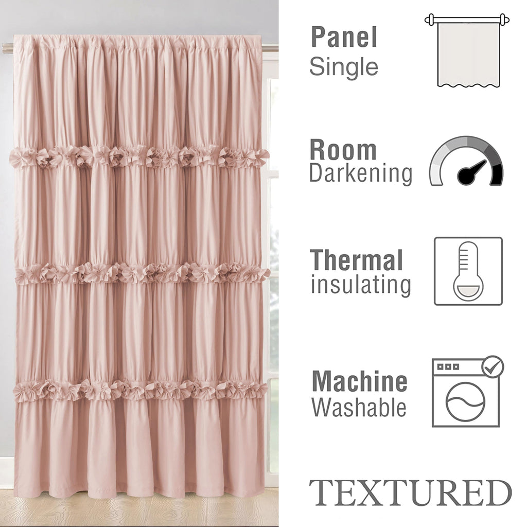 Room Divider Window Curtains, Boho Ruched Blackout Window Treatments with 3 Rows of Butterfly Flowers, Rustic Rod