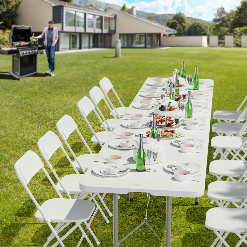 6 Foot Plastic Folding Table Portable Long Table for Indoor Outdoor Use Rectangular with Carrying Handle, Smooth HDPE