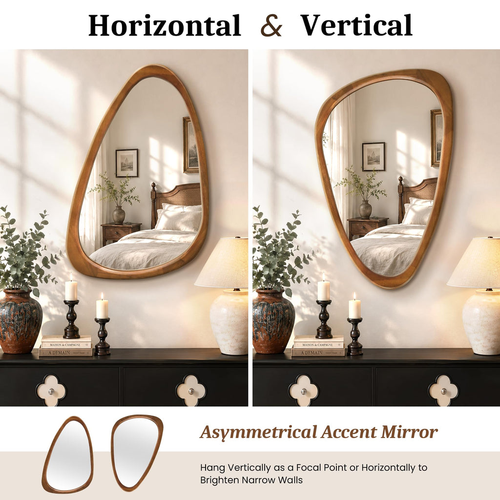 30"x20" Solid Wood Asymmetrical Mirror(Natural Wood)