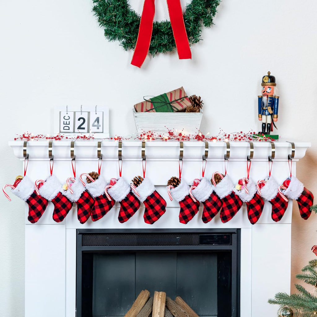 5" Mini ,Red Black Plaid Xmas Stockings Decoration, Party Favors and Holiday Season Supplies - Set of 12