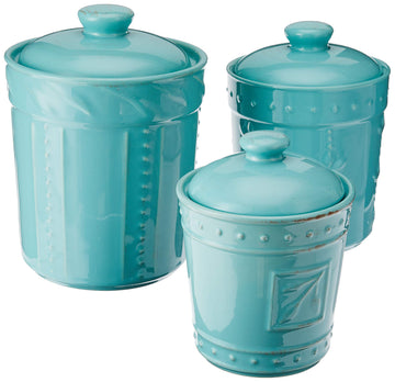 Sorrento Collection Set of Three Ceramic Stoneware Canisters with lids, Storage Countertop 80 Ounce, 48 Ounce, 36