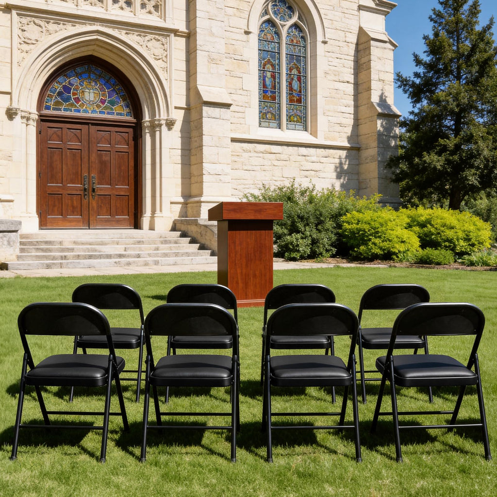 Padded Folding Chairs 8 Pack, PU Leather Folding Chairs for Outside and Indoor, Heavy Duty Portable Foldable Metal