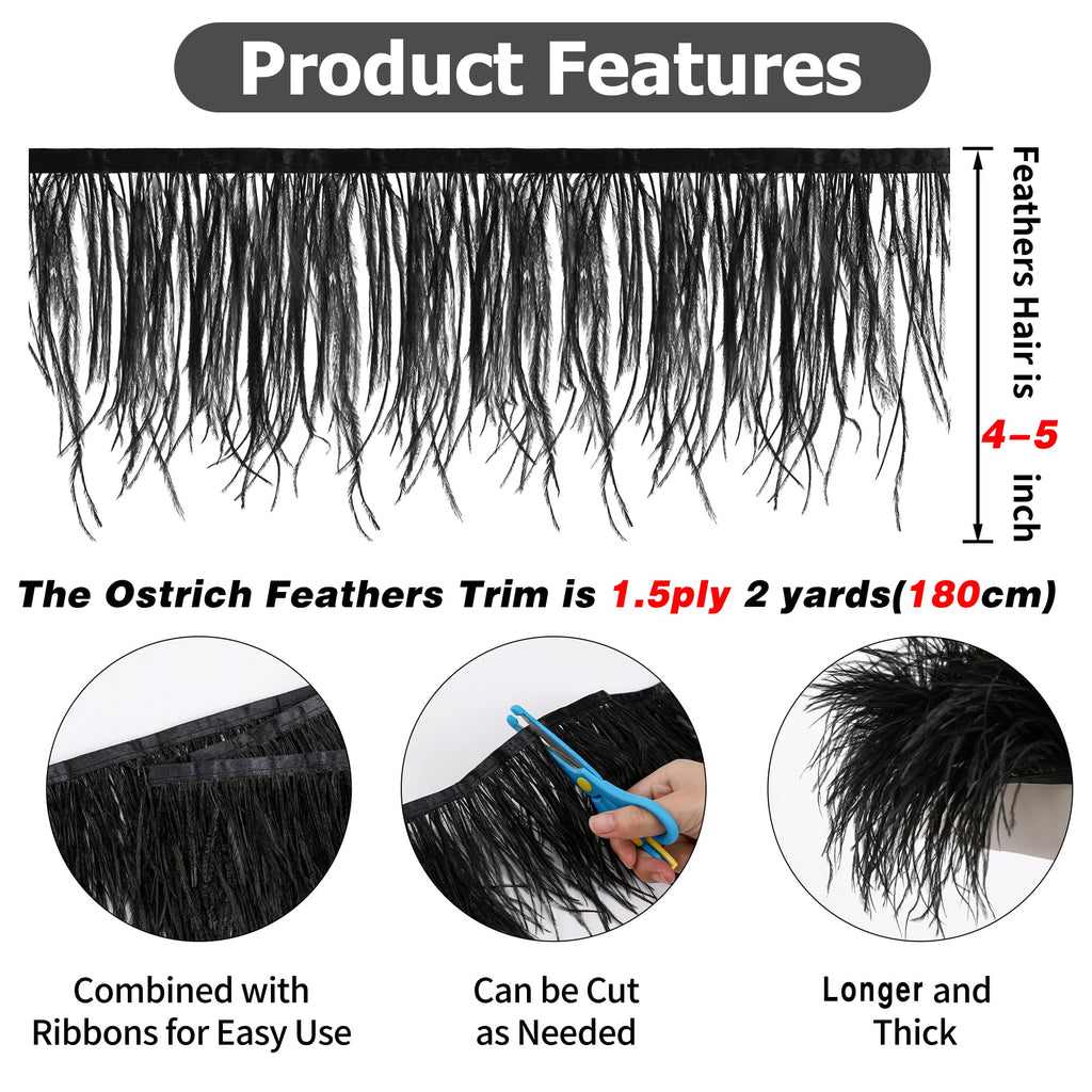 4-5inch Blackish Green Ostrich Feather Trim for Sewing,2Yards