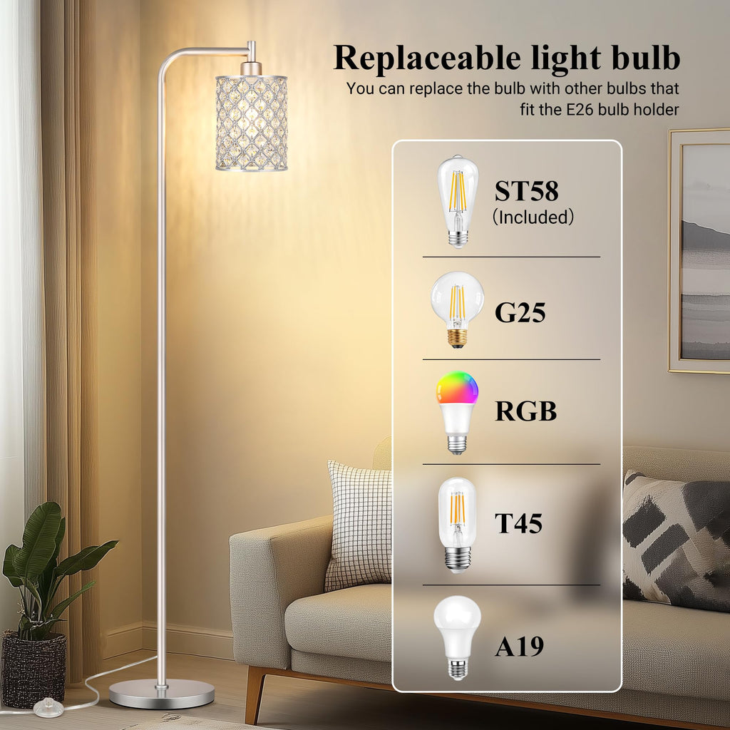67" Silver Floor Lamp, Modern Standing Lamps
