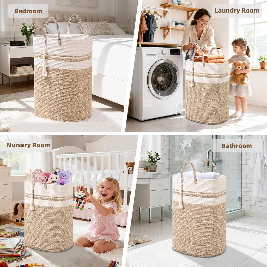 Woven Laundry Basket for Clothes, 65L Large Rectangle Laundry Hampers, Nursery Storage Basket for Toys, Tall Dirty
