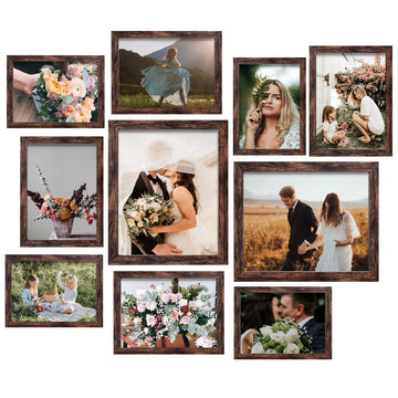 Picture Frame Set 10-Pack, Gallery Wall Frame Collage with 8x10 5x7 4x6 Frames in Brown Finishes