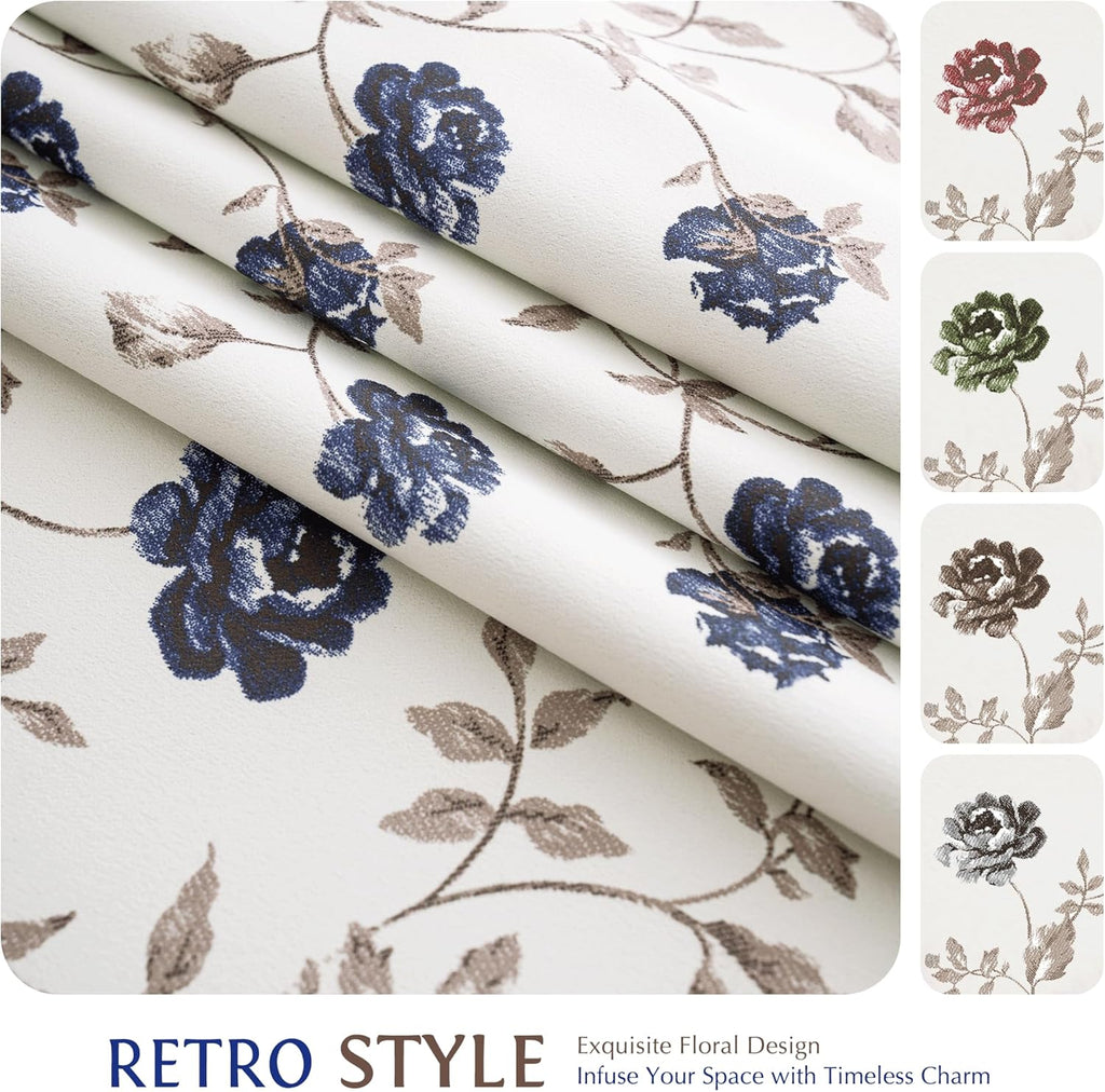 Floral 100% Blackout Curtains 84 Inches Long 2 Panels for Bedroom Living Room Blue Brown on Beige Vintage Rose Flower