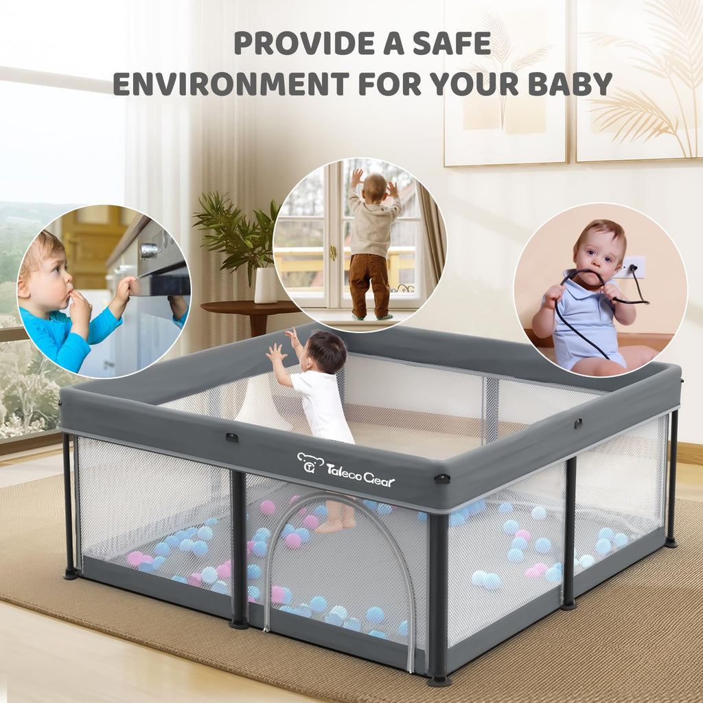 Taleco Gear Foldable Baby Play Pen with Mat, 50''x50'' Playpen for Babies and Toddlers, Playpen for Baby with Gate