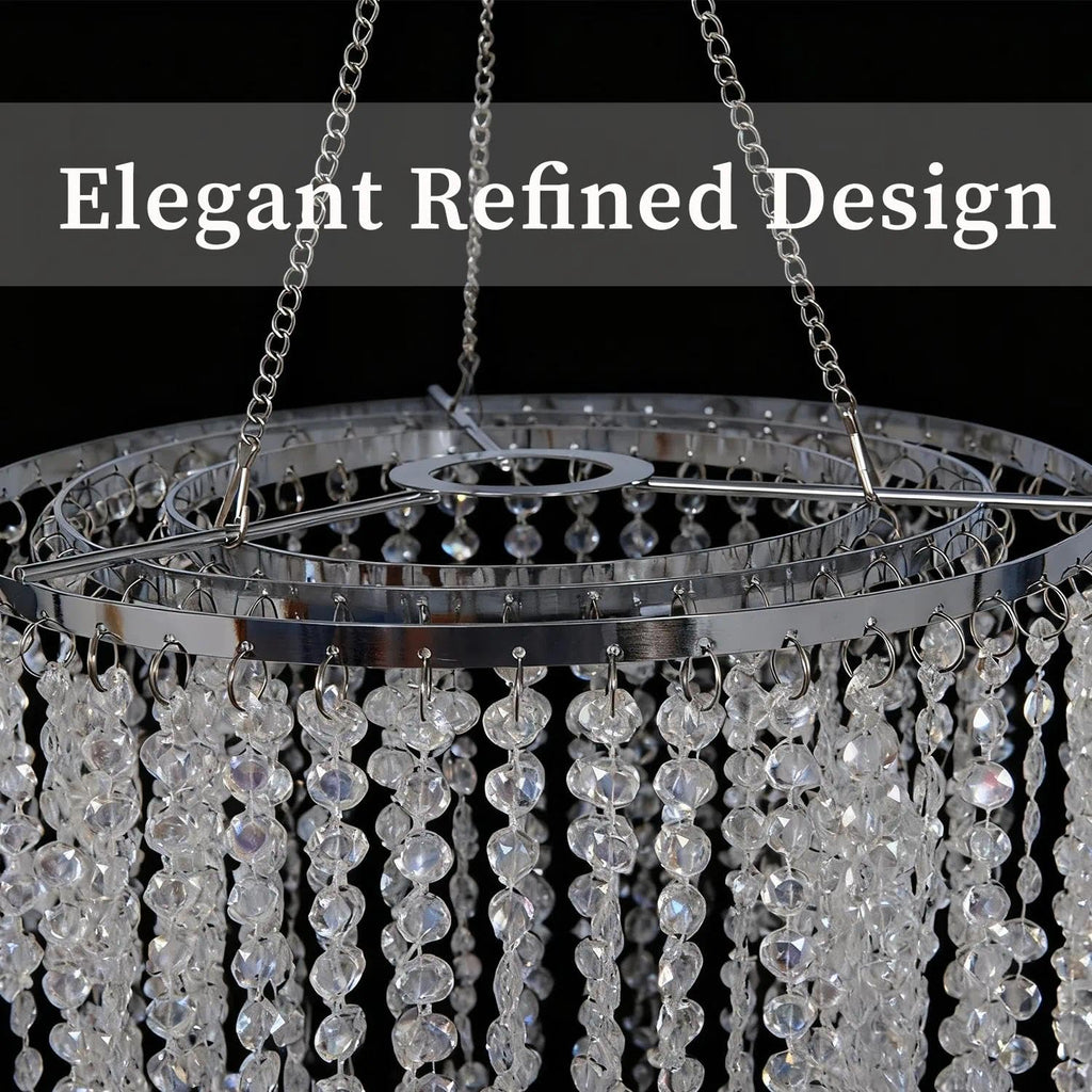 30" Tall Iridescent Hanging Beaded Chandelier 3 Tiers 10.25" Diameter for Wedding Fake Chandelier