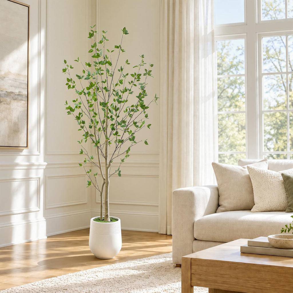 6ft Minimalist Artificial Citrus Tree with Large Exquisite Planter, 72in Faux Citrus Tree with Realistic Leaves, Faux