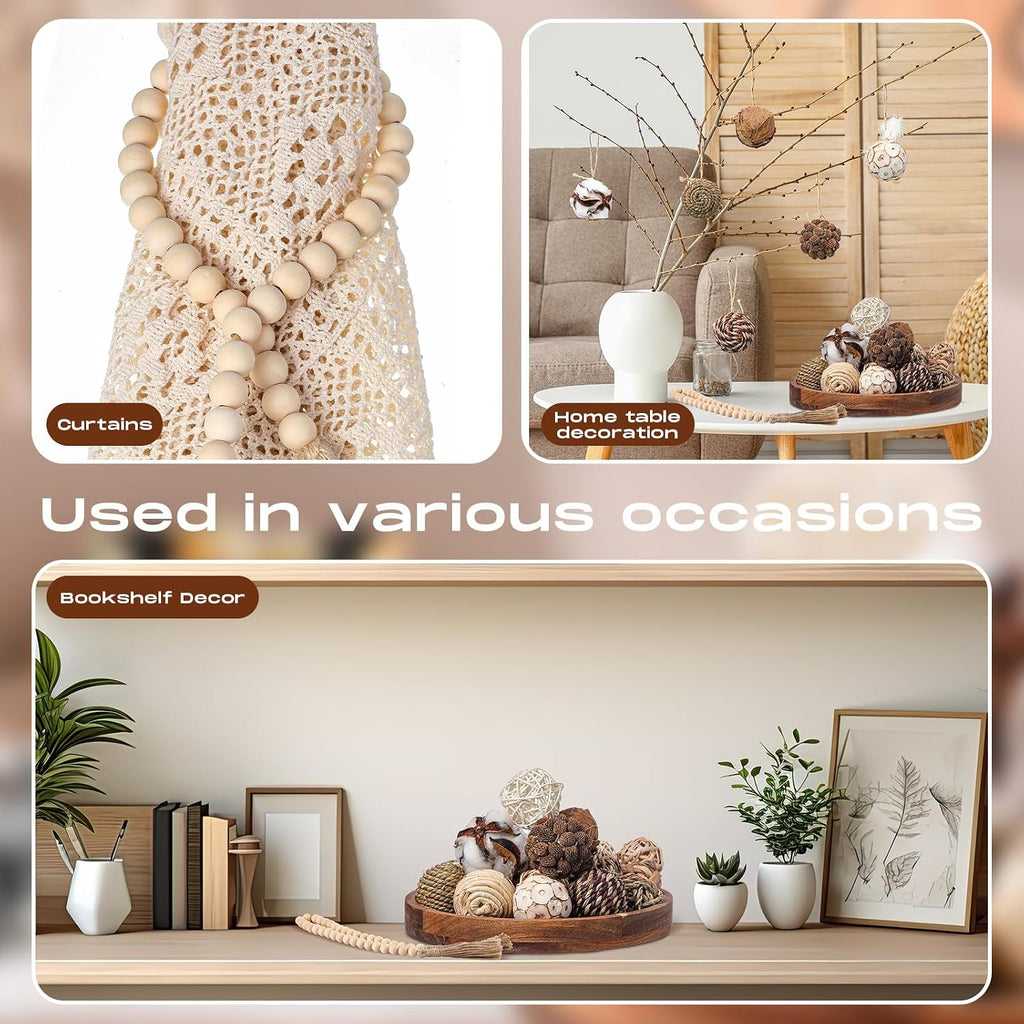 3.15 and 1.97 Inch Decorative Balls, 20.9 Inch Garland Wood Beads Rattan Wicker Balls with Spheres Orbs Filler - Set of 25