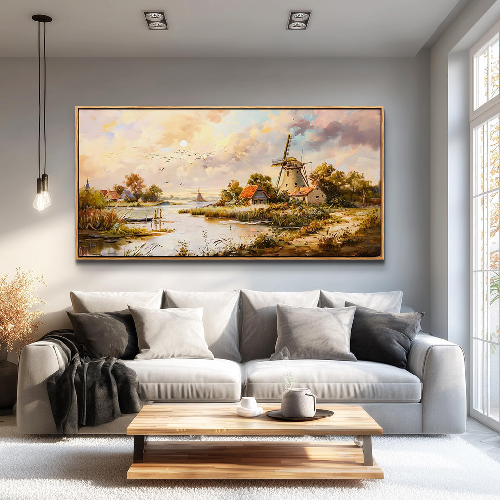 Large Canvas Printing Wall Decor Wall Art Office Restaurant Decor Rural Windmill Scenery Painting Wall Pictures Home