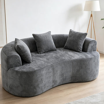 Curved Loveseat for Small Spaces, Curved Couches, Compression in a Box with 3 Pillows, Small Couch with Armrest