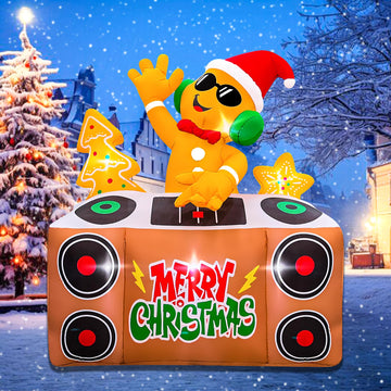 Christmas Inflatables, 6FT DJ Gingerbread Man Playing Music