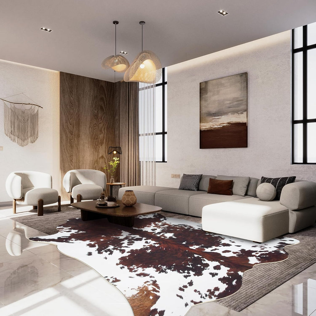 Cowhide Rug Cow Print Rug 10x8 Feet,Large Faux Cow Hide Rugs Bedroom Dining Room Home Office Brown Animal Print