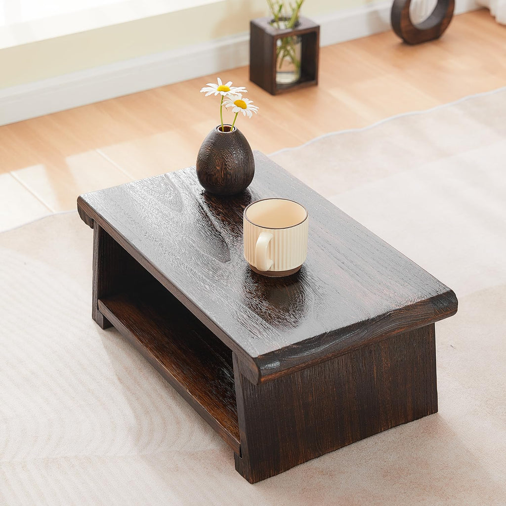 Folding Japanese Low Floor Table, Small Wood Meditation & Altar Table
