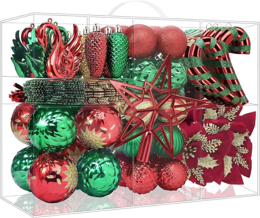 128pcs Christmas Balls Ornaments Set, Red, Green and Gold