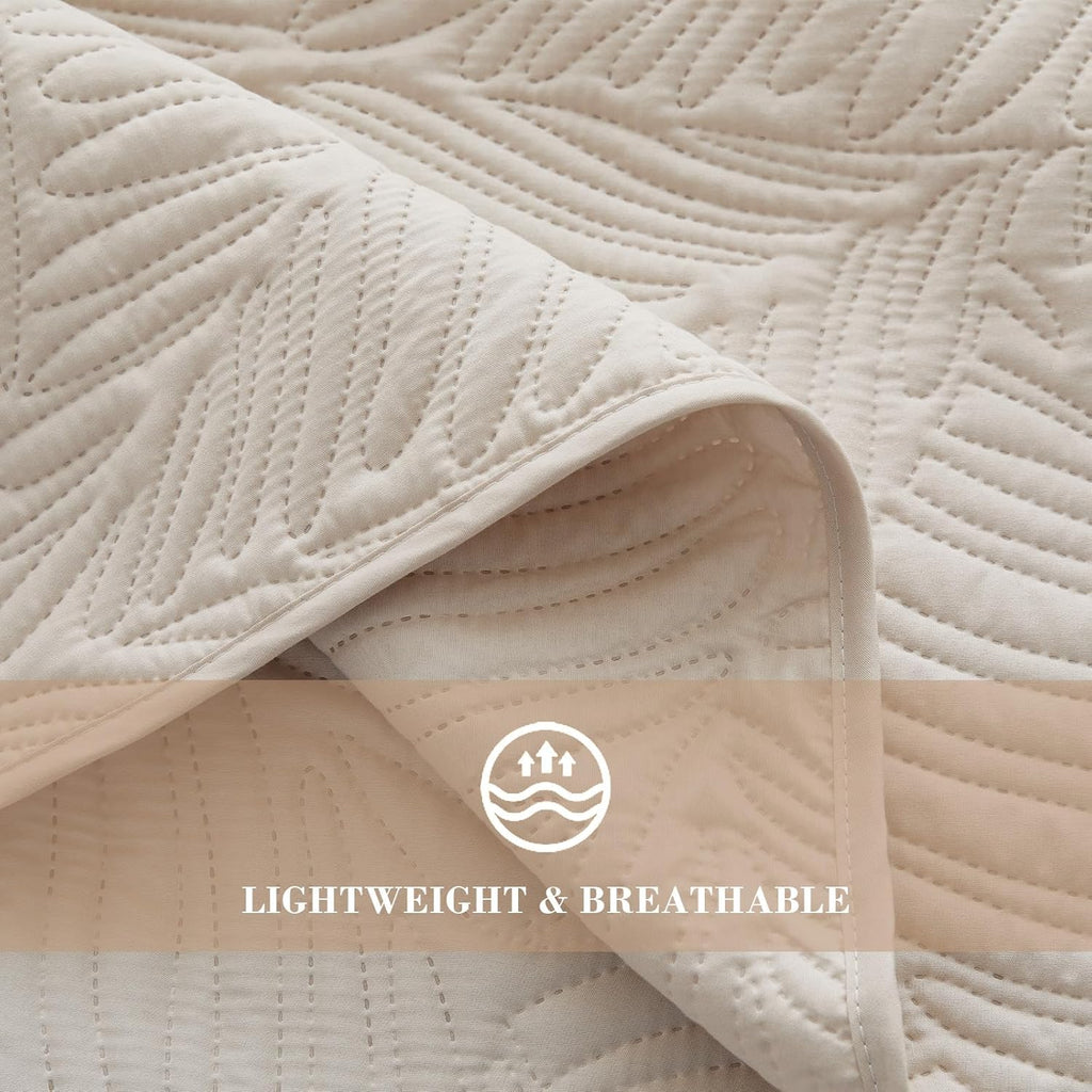 Queen Quilt Bedding Set, Lightweight Brich Beige Quilts Queen Full for All Seasons, Soft Microfiber Bedspreads