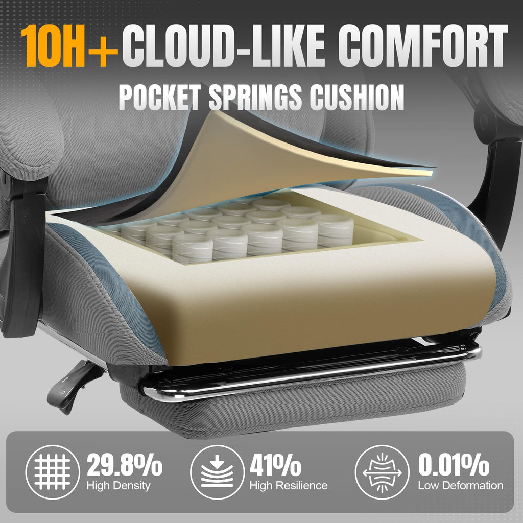Gaming Chair with Foot Rest & Pocket Spring Cushion, Ergonomic High Back Computer Desk Chair with Headrest & Lumbar