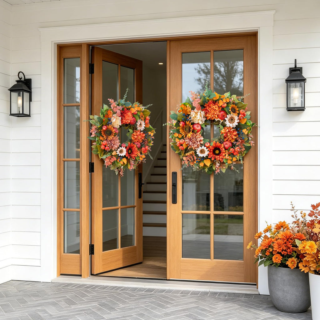 24 Inch Fall Wreaths for Front Door, Apple Wreath Artificial Autumn Wreath