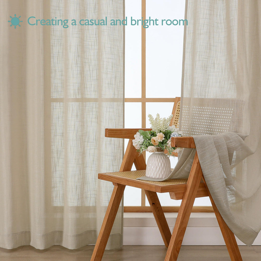 Extra Long Semi Sheer Curtains 108 Inches Long 2 Panels Set, Light Filtering Faux Linen Slub Textured Burlap Drapes