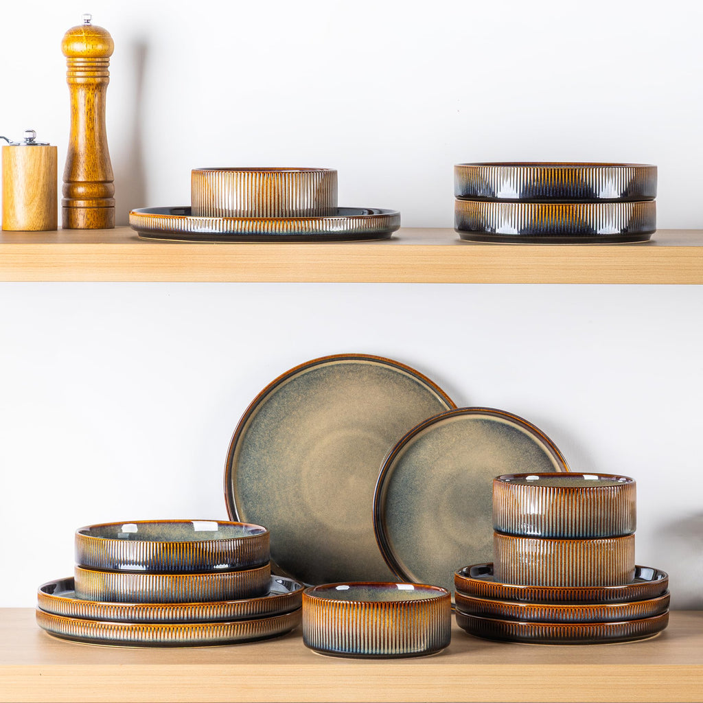 Ceramic Dinnerware Set for 4, 16-Piece Plates and Bowls Set