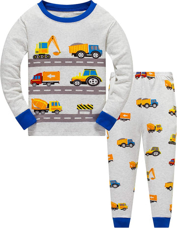Boys Pajamas 100% Cotton Truck Pjs Toddler 2 Piece Sleepwear Kids Winter Clothes Set -10t