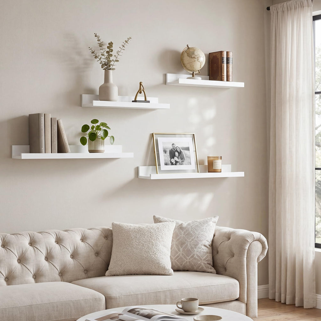 Picture Ledge Shelf, 32'' White Floating Shelves with Lip Set of 2