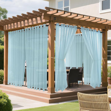 Outdoor Curtains Blue Sheer Curtains 84 Inches Long 2 Panels Set with Zipper Top & Bottom Grommet Outside Privacy