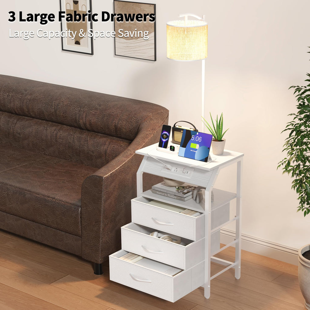 Floor Lamp with Table, Nightstand with Charging Station, Floor Lamp Table with 3-Color Temperature Bulb, Bedside