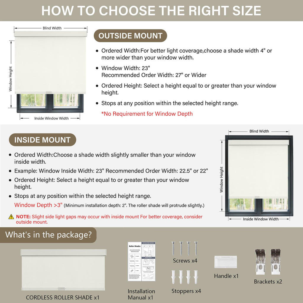 Cordless Blackout Roller Shades Blinds for Windows, Beige