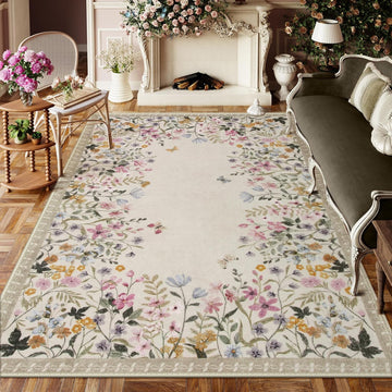Washable 6x9 Area Rugs, Large Living Room Rug, Non-Slip Soft Floral Rugs for Bedroom, Botanical Area Rug Carpet for