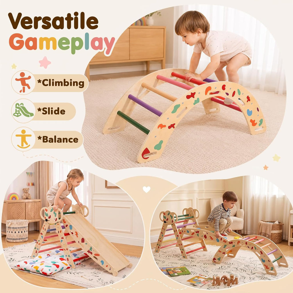 Foldable Triangle, Birch Plywood Montessori Climbing Gym with Slide