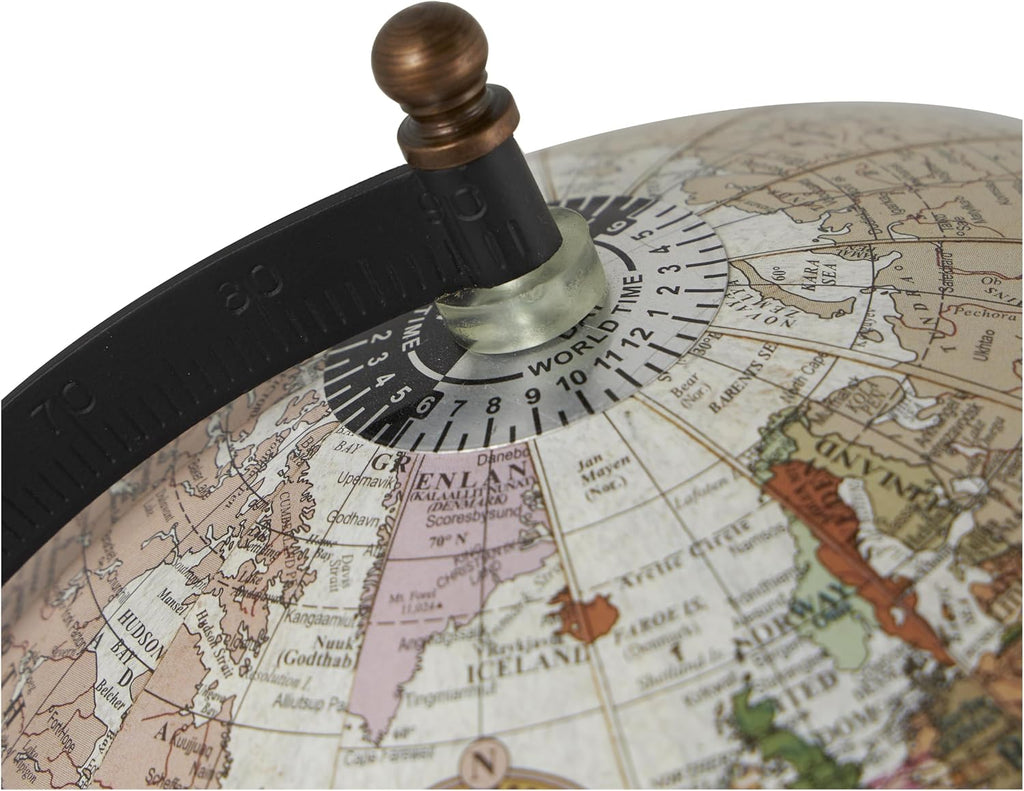 Mango Wood Globe with Wood Base, 9" x 8" x 13", Brown