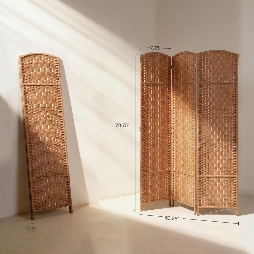 Room Divider 3-Panel, 6FT-Tall Folding Privacy Screen, Natural