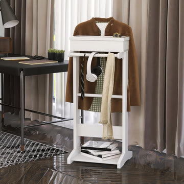 Men Wooden Suit Valet Stand, White