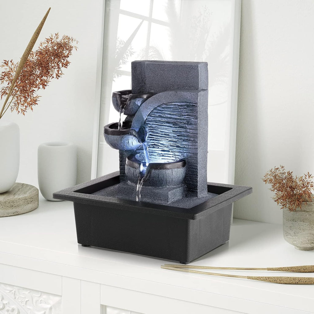 Tabletop Water Fountain with LED Lights Indoor Waterfall Fountains Relaxing Water Feature Indoor Fountains Zen