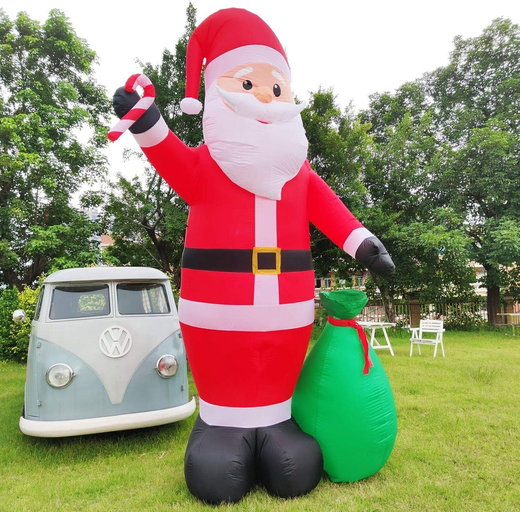 12 Ft by 7.6 Ft Giant Christmas Inflatables Decorations Outdoor Santa Claus with Gift Bag with LED Light for