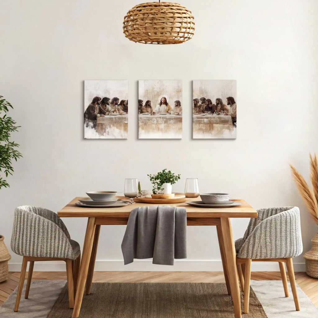3Pcs Jesus Last Supper Framed Canvas Wall Art Prints 12"x16"