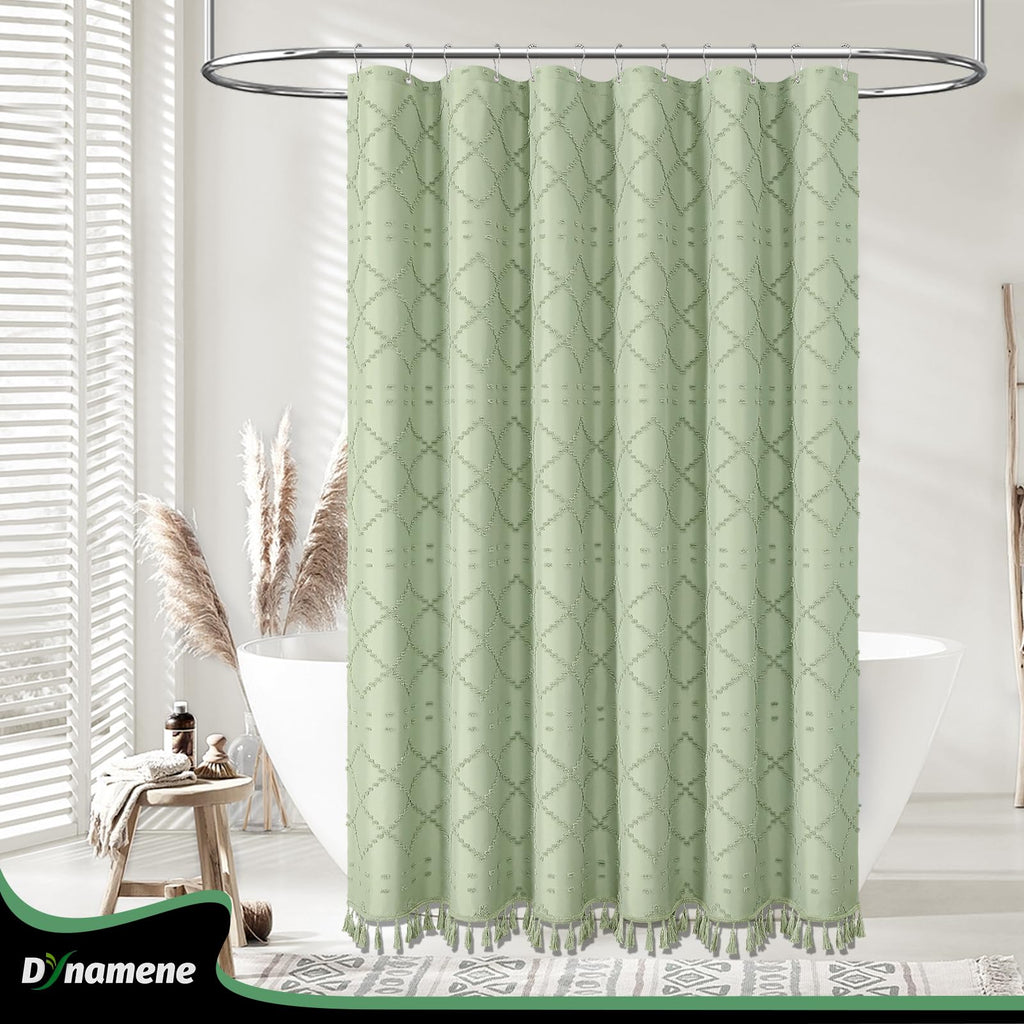Stall Boho Shower Curtain Tufted Geometric 54"x72" Sage Green