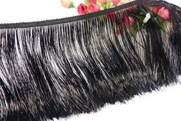 8" Wide Tinsel Fringe Trim Garland - Dance Costume Trimming With Shiny Foil Effect for Party Decor (5 Yards, Black)