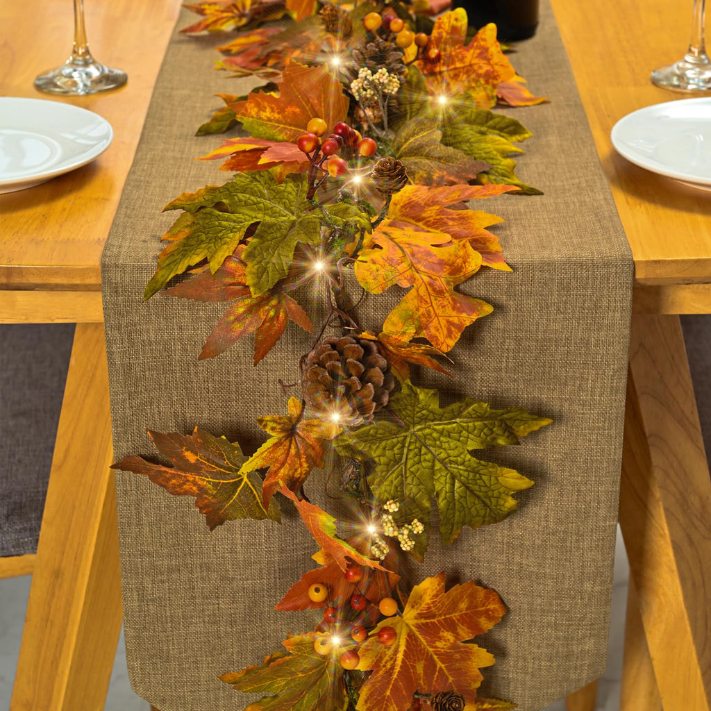 Fall Maple Leaf Garland, 6 Ft Fall Decor Garland with 30 Warm Lights