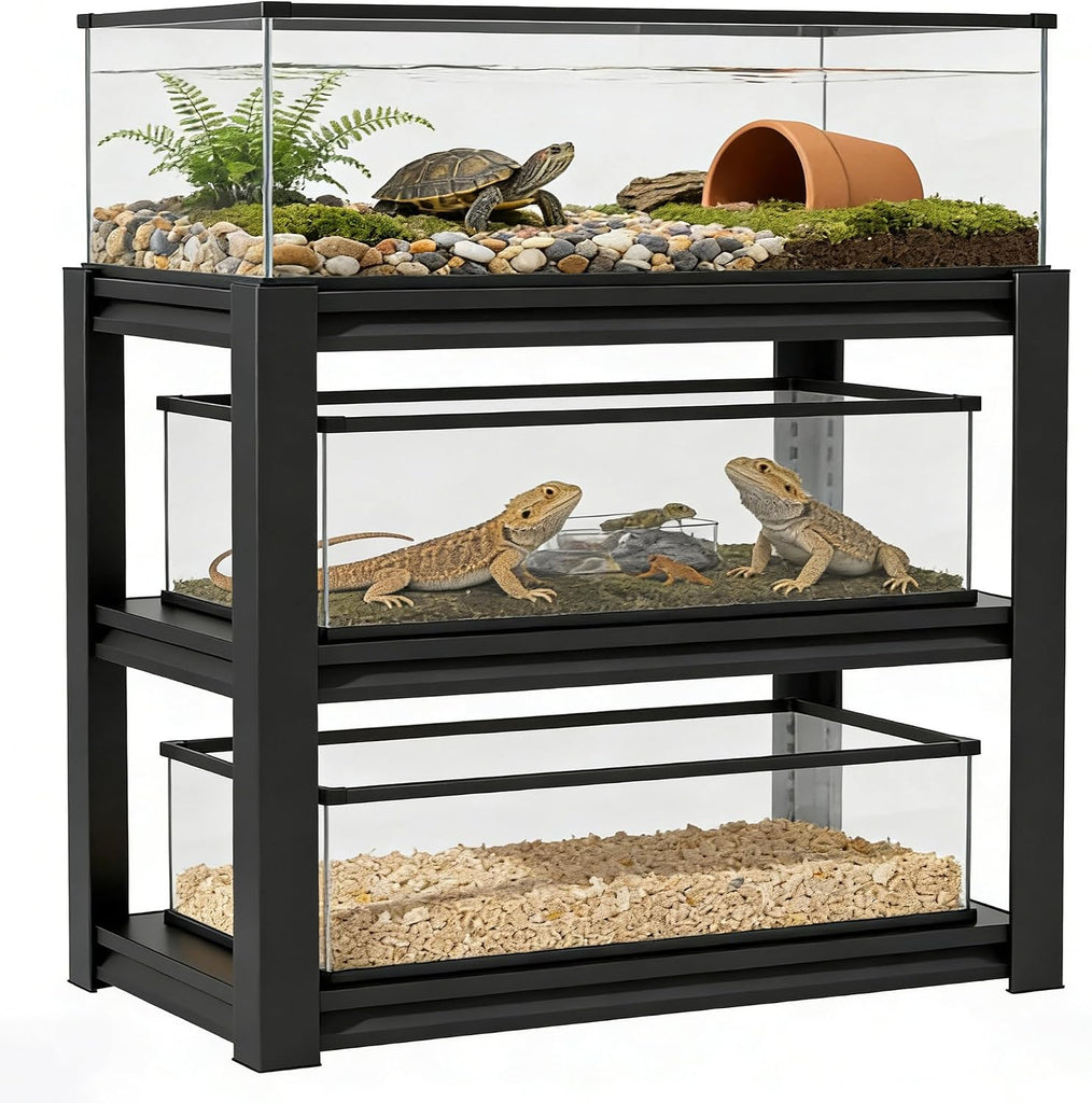 40 Gallon Fish Tank Stand, Metal Aquarium Stand, Adjustable Heavy Duty Garage Storage Shelving Rack, 3-Tier Fish Tank