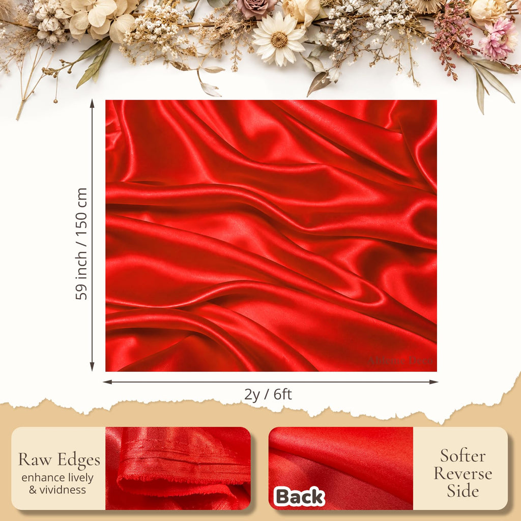 Satin Fabric by The Yard, 59" x 2 Yards, Silky Charmeuse Satin, Red