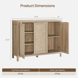 Rattan Buffet Cabinet with Storage 43.5" Sideboard Cabinet with 3 Doors & Adjustable Shelves Wood Sideboard Credenza