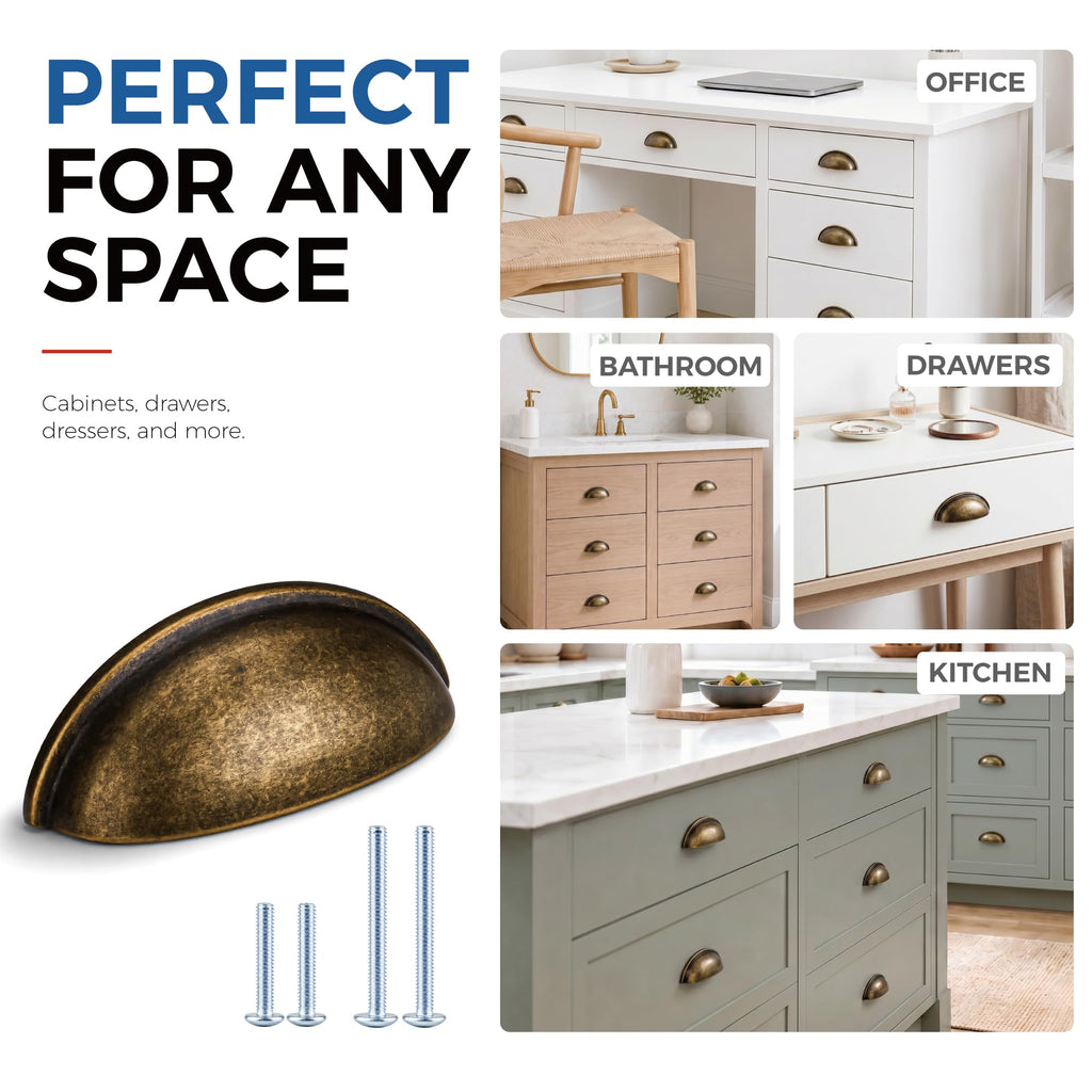 10 Pack 3 Inch Hole Centers Brass Bronze Drawer Bin Cup Pulls Dresser Pulls for Cabinets,Furniture Handles,Kitchen
