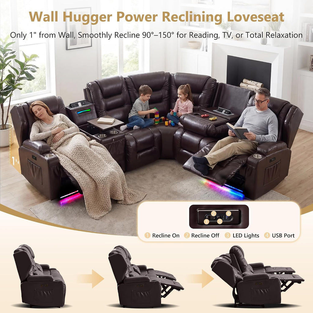 Power Loveseat Recliner Sofa, Adjustable Headrests & Lift-Top Table