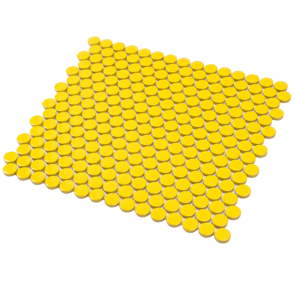 Penny Round Porcelain Tile Yellow 12x12 Glossy 9.87 sq ft/case 10-Pack
