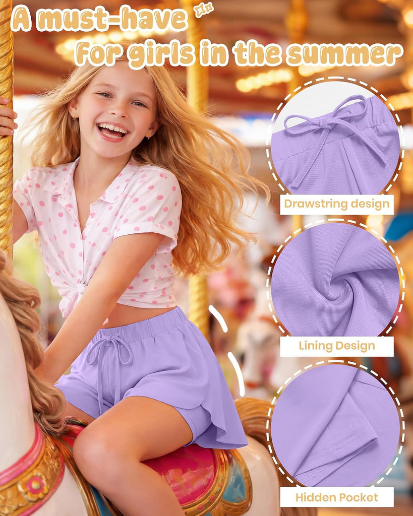 4 Pack Girls Athletic Butterfly Short Kids Flowy Skort